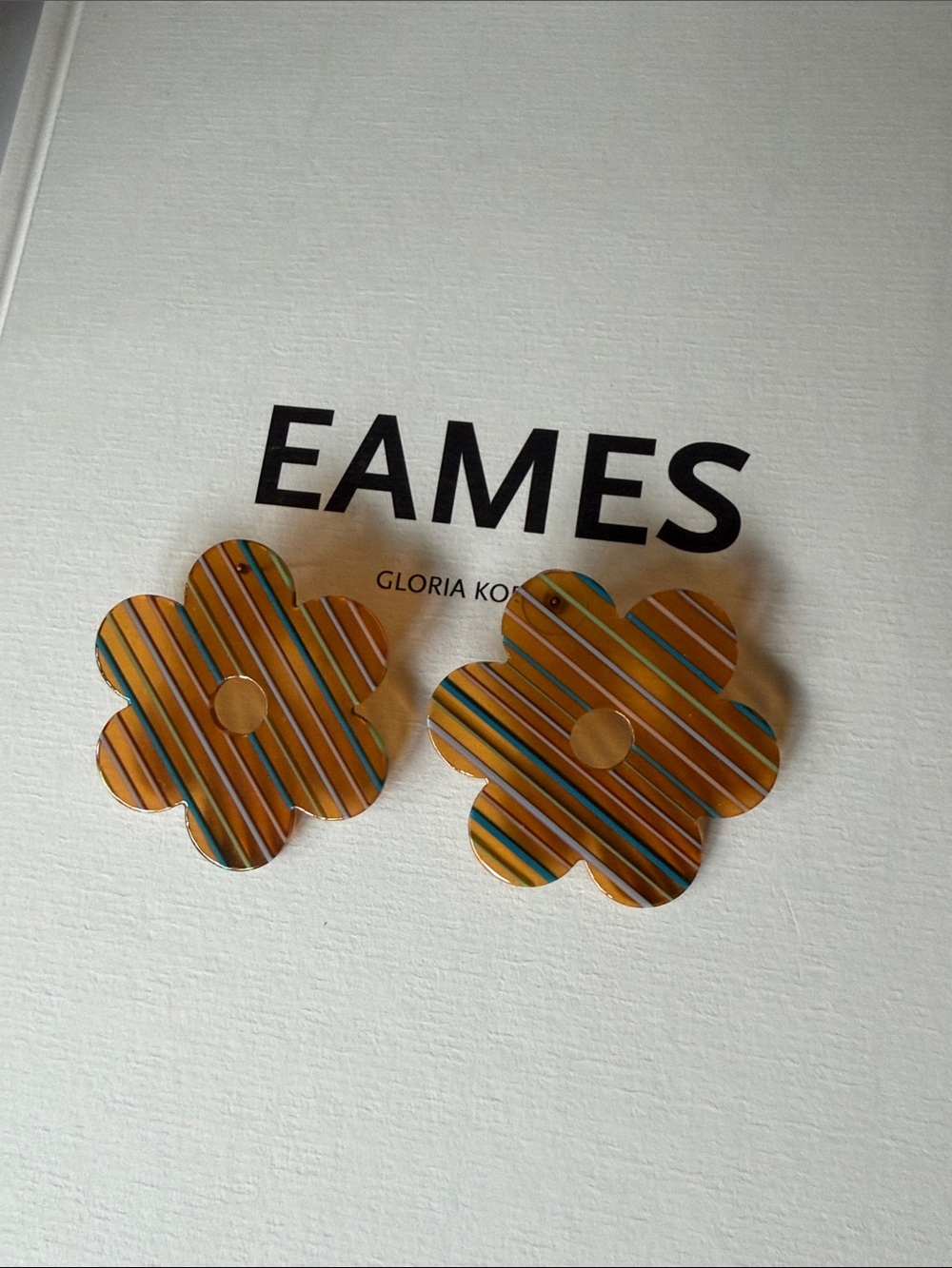 Cities in Dust Striped Flower Resin Earrings - Orange & Teal